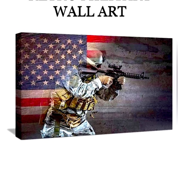 WALL ART USA American Flag/US Military Soldier Canvas wall decor size12x16 NWT - Picture 1 of 7